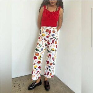 Lisa Says Gah Robyn Italian Summer Ivory Cotton Denim Picnic Fruit Jeans 8